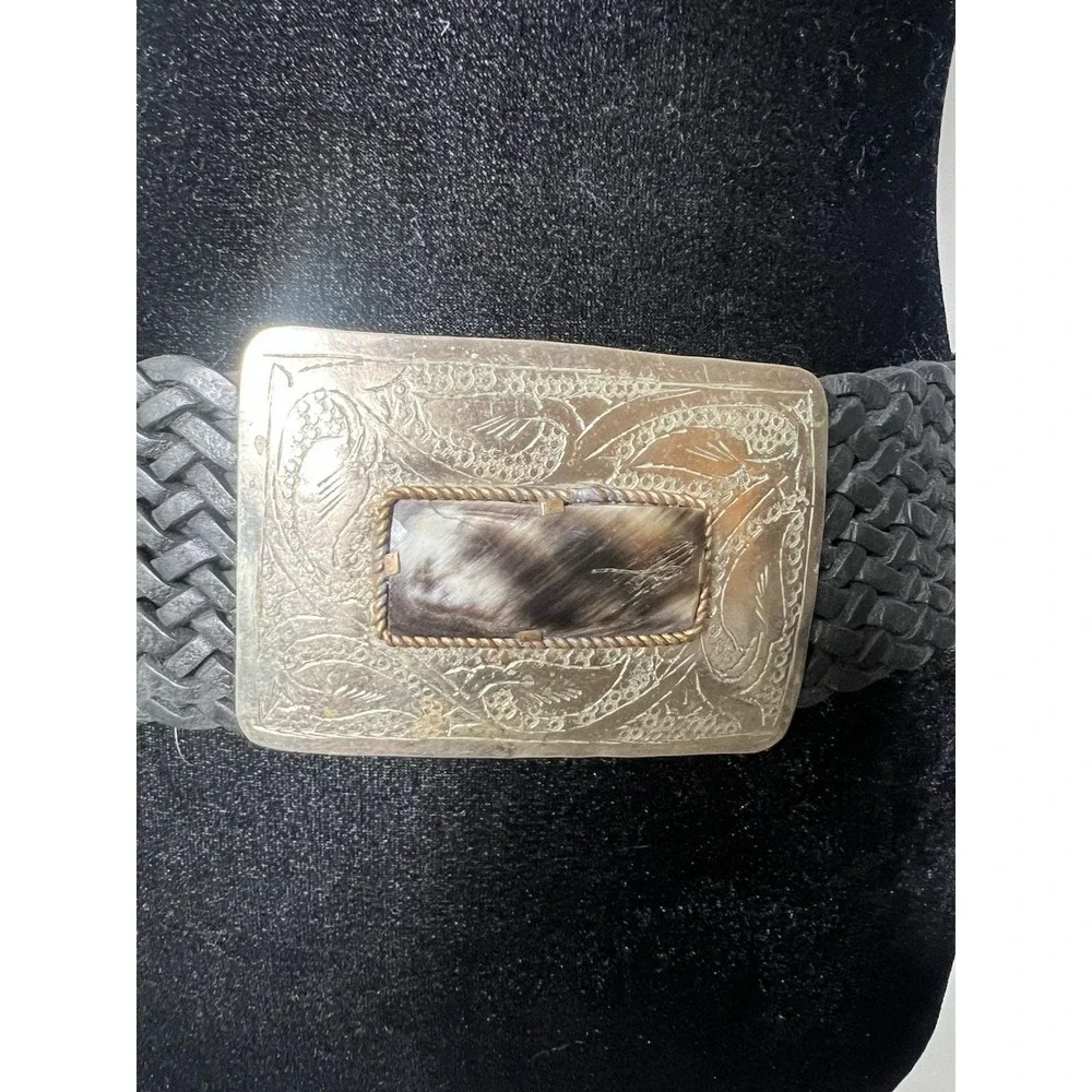 Motif 56 Wide Braided Leather Belt With Silver Buckle Vintage Medium